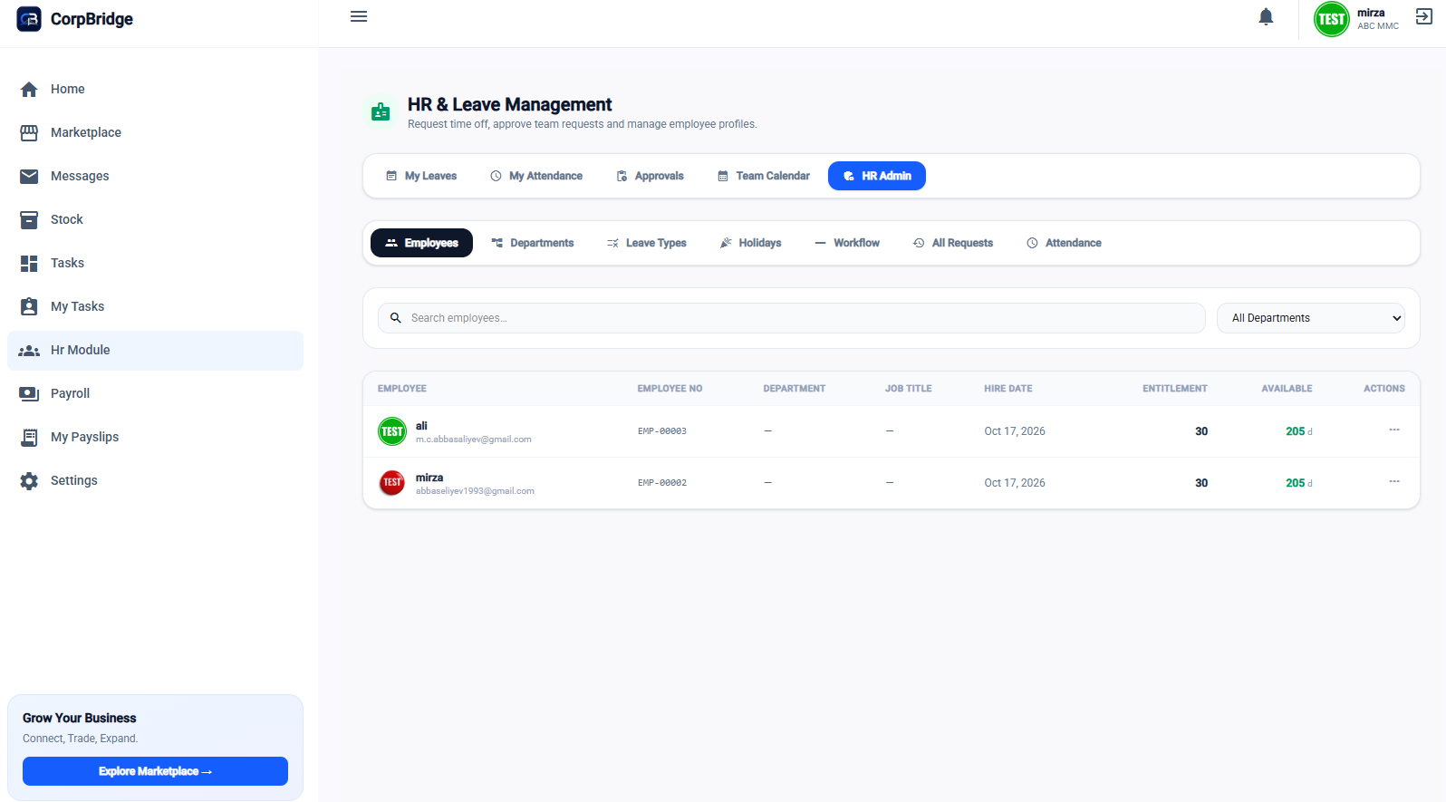 corp-bridge web dashboard
